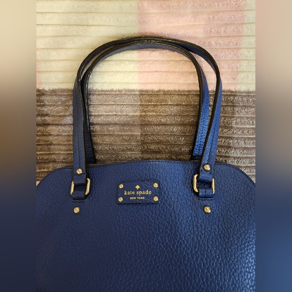 Kate Spade Glove Court Lainey 14 Karat Plated Blue Leather Double Zip Purse Bag - Picture 15 of 16